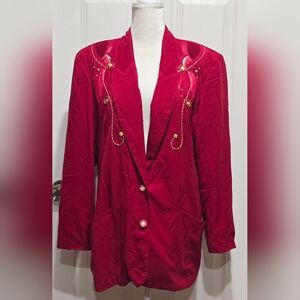 Vintage 80s City Girl Sport Red Retro Western Blazer Jacket with Gold Accents